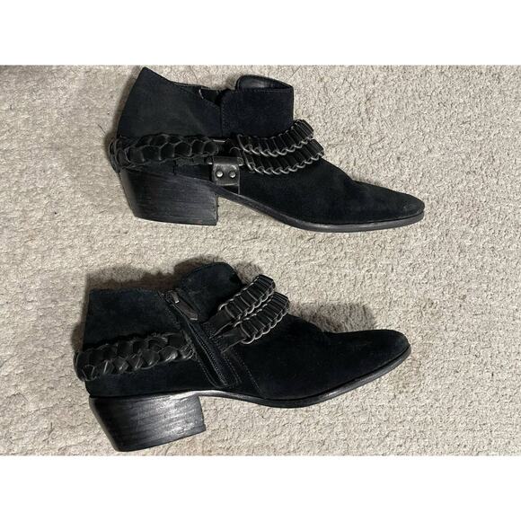 Sam Edelman Posey Suede Leather Ankle Booties Womens 9 M Metal Chain Black Boots - Picture 11 of 12